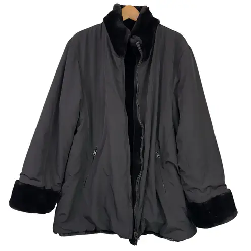 Westbound Vintage Faux Fur Black Coat Reversible Medium Raincoat Winter Jacket