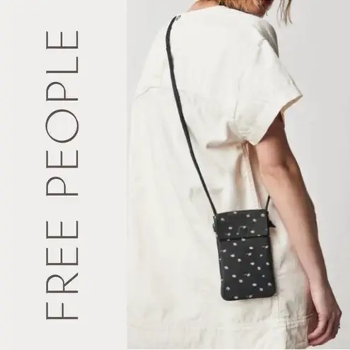 Free People Let’s Dance Phone Crossbody Bag Black Floral Leather NWOT