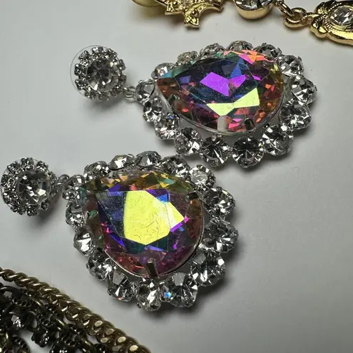 Sparkly Statement Rhinestone Mix Dangle Drop Pierced Earrings Lot Of 3