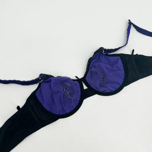 Ashley Graham Womens Goth Lace Whimsigoth Corset Detail Balconette Bra Size 38C Black