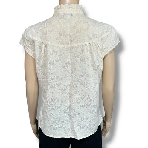 Y2K Roper Womens Button Down Blouse Top Floral Pearl Snap Button Cream Medium Silver