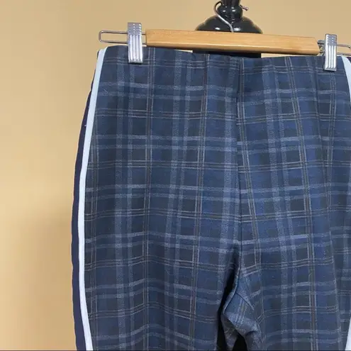 Lea & Viola 🛍️ High Rise Navy Blue Plaid Tapered Skinny Stripe Pants Size S