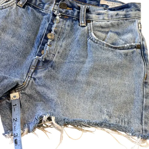 ALLSAINTS Denim Shorts Women Sz 27 Mid Rise Frayed Boy Short Cut Offs Beach Blue