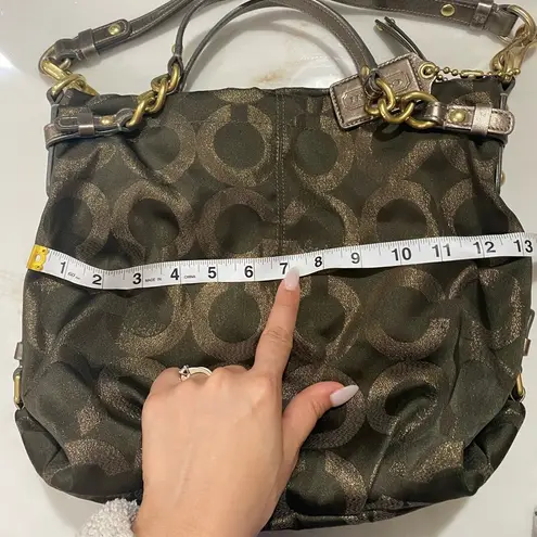 Coach OP ART BROOKE METALLIC OLIVE SIGNATURE LOGO PRINT SHOULDER BAG HANDBAG