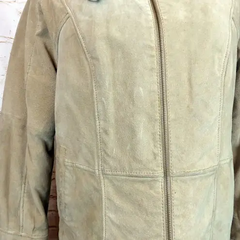 VTG Wilsons Suede Leather Bomber Aviator Flight Jacket Womens L Fur Lined Beige Size L