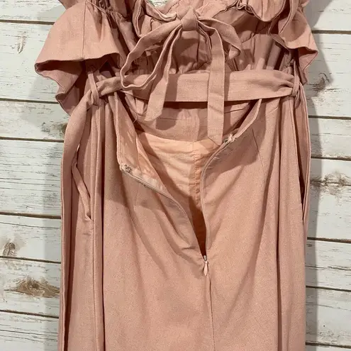 Saints + Secrets Strapless Cropped Linen Jumpsuit - Pink - Small