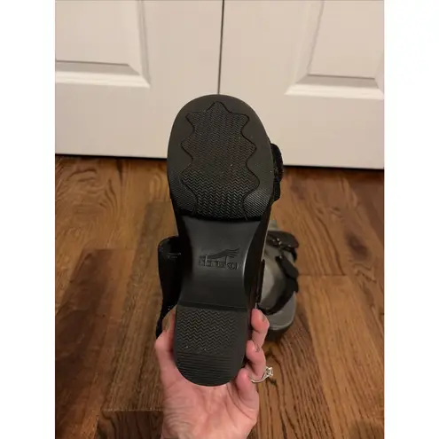 Dansko Sonnet Black Leopard Shimmer Leather Sandals Clogs Size 10.5