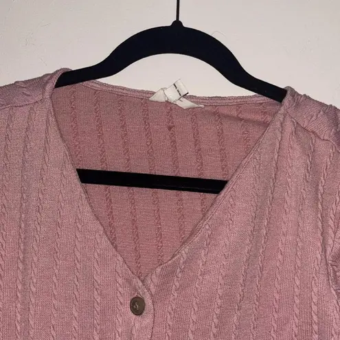 Weatherproof Vintage Cable Knot Short Sleeve Sweater Top Preppy Light Academia