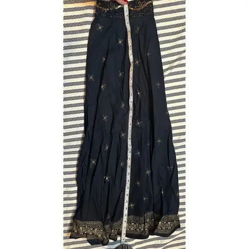 AZIZ Black Beaded Sequin Maxi Skirt Boho Festival Gold Star Print Size S