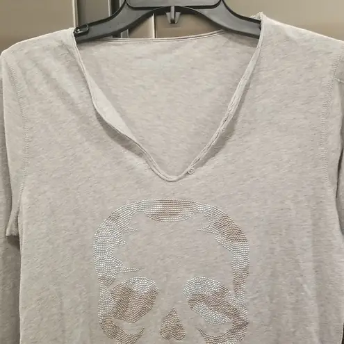 Zadig & Voltaire 💕💕 Tunisien Skull Long Sleeve T-Shirt - Gris Chine Gray M NWT