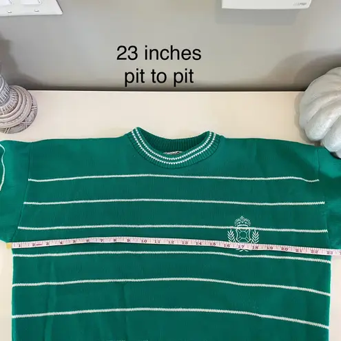 Vintage Kate Collins Green & White Striped Sweater with Crest Logo Size L