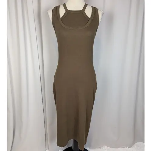 T.LA Ribbed Cutout Bodycon Midi Dress Brown Tank Style Size Small