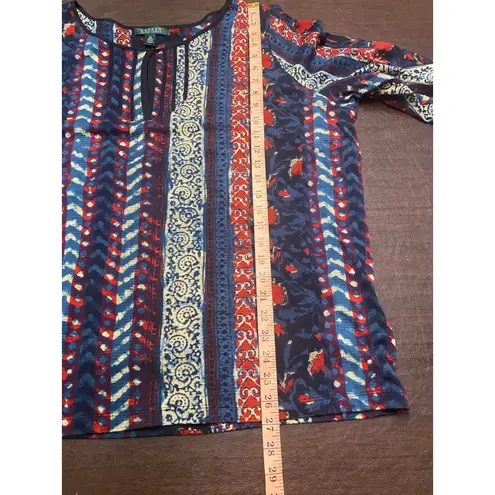Lauren Ralph Lauren 3X Boho Print Peasant Tunic Popover Top 100% Cotton Blue