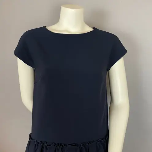 FRNCH Dress Navy Blue Ruffle Skirt Drop Waist Size M/L Medium Large Minimalist
