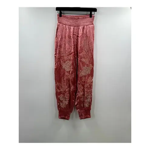 Anthropologie  ROSIE Pink EMBROIDERED VELVET JOGGERS Extra Small