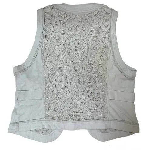 Coldwater Creek Lagenlook Taupe Beige Linen Cotton Crochet Vest Sz 10