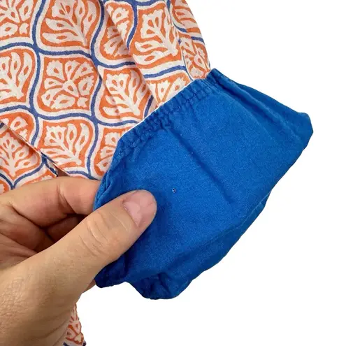 Roberta Roller Rabbit Small 100% Cotton Orange White & Blue Printed VNeck Blouse