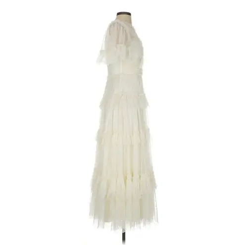 NWT Ivy City Co Whimsical Gown in White Embroidered Tulle Ruffled Maxi Dress S