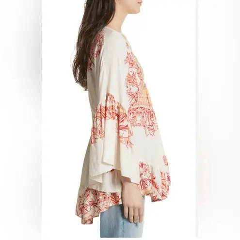 Free People Sunset Dreams Boho Ruffle Tunic Top Shirt Size Small Red
