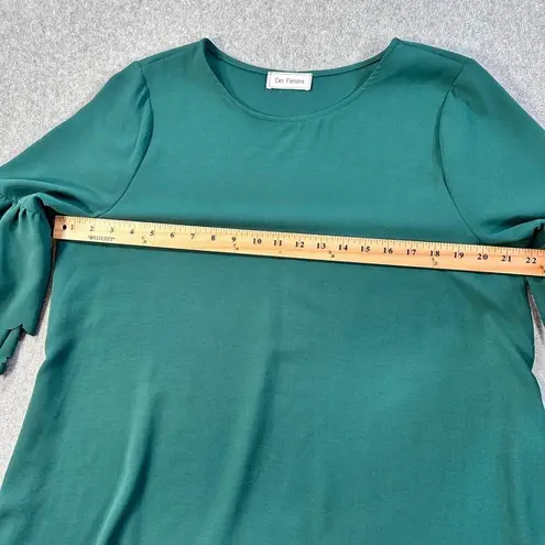 Ces Femme Green Bell Sleeve Blouse Women's Large Cutout Floral Detail Top