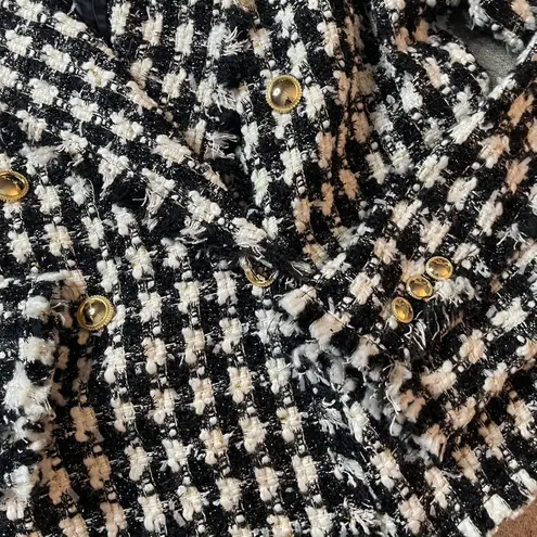 House of Harlow HOUSE. OF HARLOW 1960 Tweed Black White Checkered Jacket Gold Buttons Small