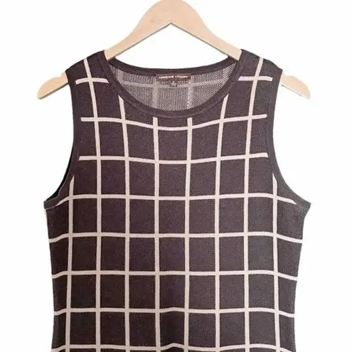 Adrienne Vittadini Sweater Knit Dress Gray Cream Windowpane Plaid Size Medium