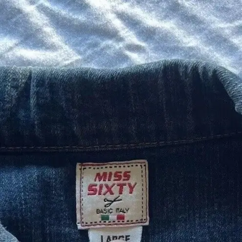 Miss Sixty Vintage Denim Jacket Women’s Sz Large Blue Distressed Made In Italy