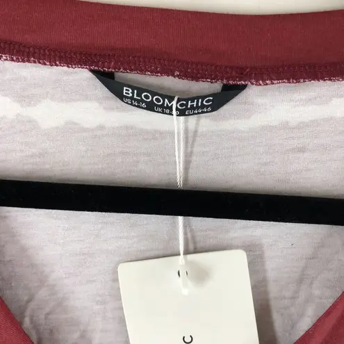 Bloomchic Womens Striped Contrast Petal Sleeve T-Shirt Scarlet Red 14-16