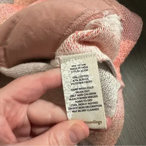 Soft Surroundings  Pink, Peach & Gray Striped Zip‎ Neck Tassel Sweater Size M