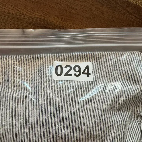 Mo:Vint New York Dress Womens Large Gray White Stripe Linen Boho Peasant Hippie