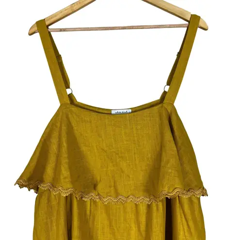 White Birch Sleeveless Blouse Womens 1X Yellow Tiered Lace Cottagecore Prairie