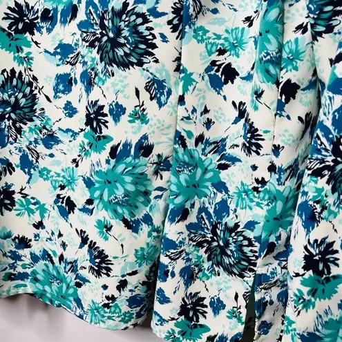 Leslie Fay Vintage Womens Floral Dress Blouse Blue White Top Shirt Size P 10 u