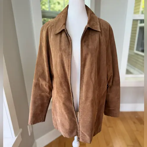 Vintage Phase Two Camel Suede Leather Shirt Jacket Shacket Sz Large Tan