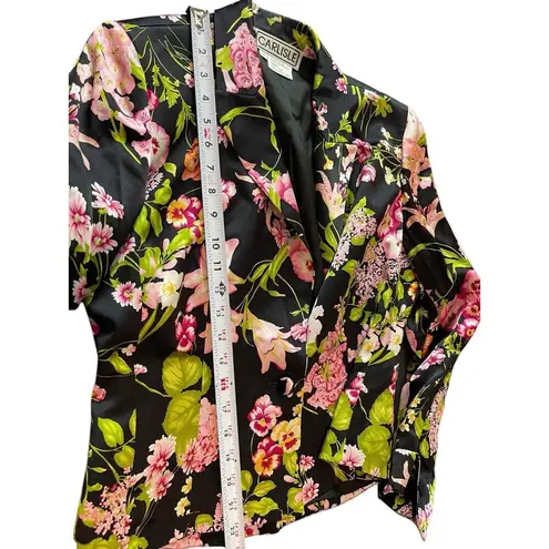 Carlisle VTG Beautiful Black Pink Floral 90s Long Sleeve 100% Silk Blazer Top 10