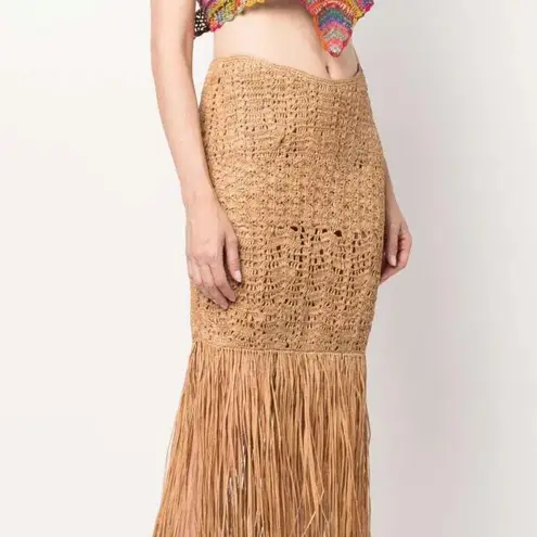 $400 Made by a Woman Crochet Raffia Skirt Tan
