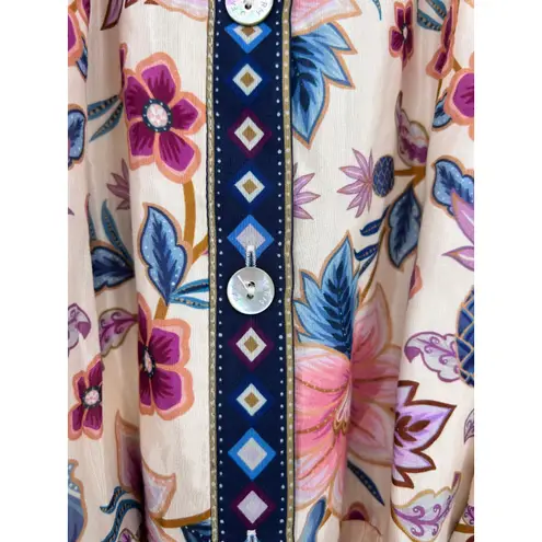 Farm Rio Cream Superbloom Tapestry Puff Sleeve Mini Dress XS Belted Floral