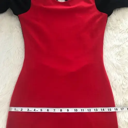 PENCEY Color Block Dress Sheath Open Back Long Sleeve Cutout Black Red Size 2 Red