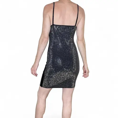 Black & Silver Gem Rhinestone Sparkle Glam Party Mini Sleeveless Dress