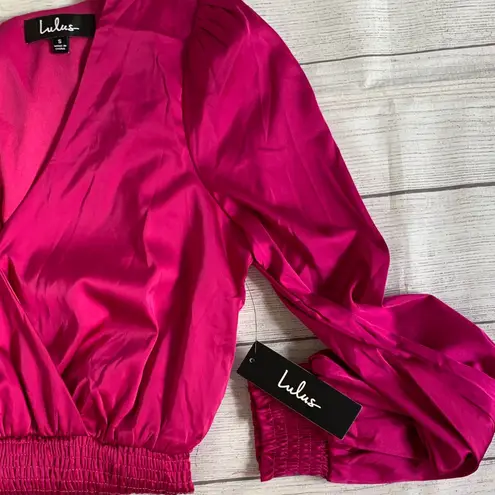 NWT Lulu's Magenta Long Sleeve Dress Ruched Skirt Pink