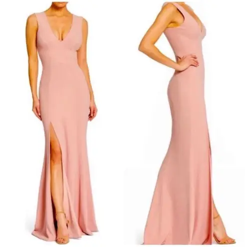 Dress the Population NWOT Sandra Deep V neck Slit Blush Gown sz XS