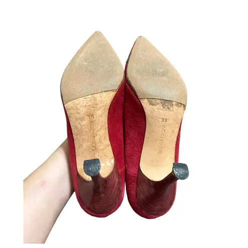 Manolo Blahnik Manolo Blahnik women's vintage red black suede pointed heels size 38 - Image 7