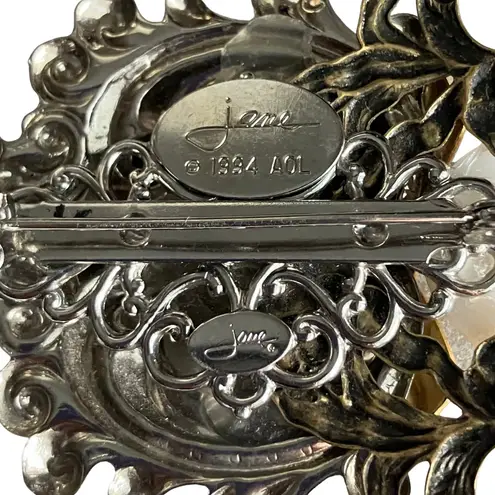 Vintage Signed Jane Brass Silver Mother of Pearl Angel Heart Brooch Steampunk Gold