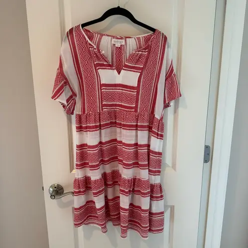 Velvet By Graham And Spencer Janaye Island Jacquard Ruffle Red & White Dress | S