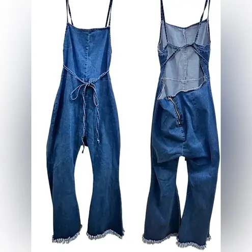 SheIn  medium wash blue denim bell bottom overalls Sz 2XL