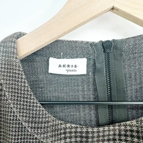 Akris Punto Metallic Lurex Glen Check Top 3/4 Sleeve Plaid Silver Women's 12