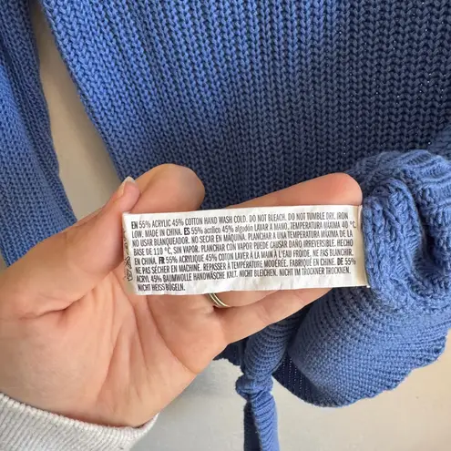 English Factory Blue Chunky Knit Crew Neck Sweater Womens XS Tied Waist Coquette