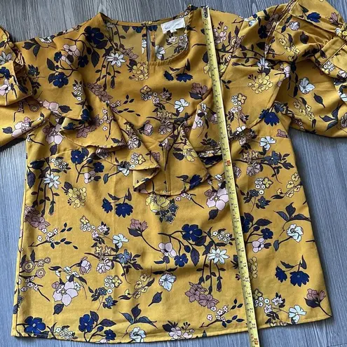 Mello Day Shirt Womens Medium Floral Ruffled Long Sleeve Yellow