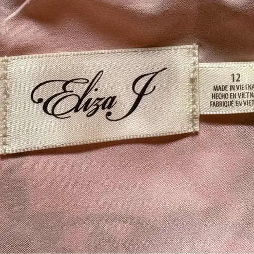 Eliza J Pink and Navy Floral Faux Wrap 3/4 Sleeve Tiered Midi Dress Sz 12