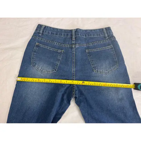 Distressed Jeans Embellished Ripped Denim Colorful Accents Size M/L Blue