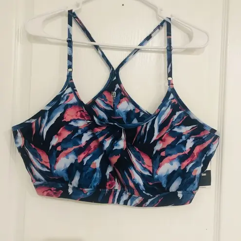 Ideology Women's Low-Impact Sports Bra Painterly Black Tie Dye Plus Size 2X NWT